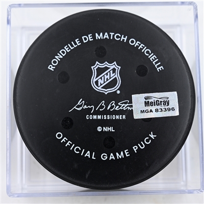 Sean Monahan - Columbus Blue Jackets - Goal Puck - December 27, 2024 vs. Boston Bruins (Blue Jackets Logo)