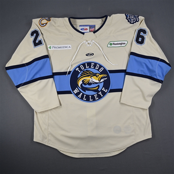 Nolan Moyle - Toledo Walleye - Game-Issued Cream Jersey - 2025 Warrior/ECHL Hockey Heritage Classic - January 18, 2025