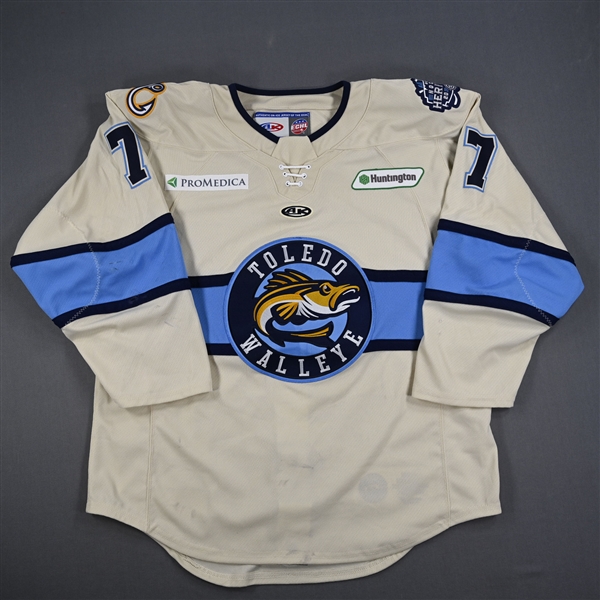 Griffin Ness - Toledo Walleye - Game-Worn Cream Jersey - 2025 Warrior/ECHL Hockey Heritage Classic - Worn January 18, 2025 - Autographed