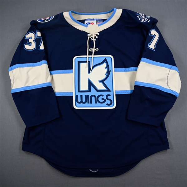 Ted Nichol - Kalamazoo Wings - Game-Worn Navy Jersey - 2025 Warrior/ECHL Hockey Heritage Classic - Worn January 18, 2025 - 2nd Period, 3rd Period & Overtime - Autographed