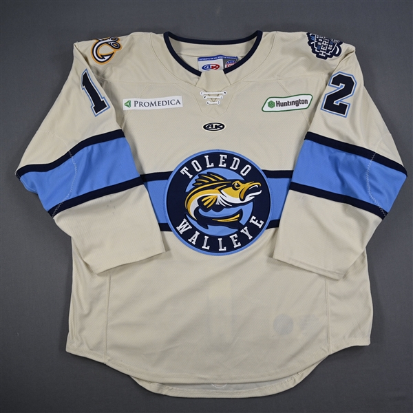 Josh Nodler - Toledo Walleye - Game-Worn Cream Jersey - 2025 Warrior/ECHL Hockey Heritage Classic - Worn January 18, 2025 - Autographed