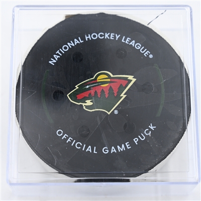 Ryan Nugent-Hopkins - Edmonton Oilers - Goal Puck - December 12, 2024 vs. Minnesota Wild (Wild Logo)