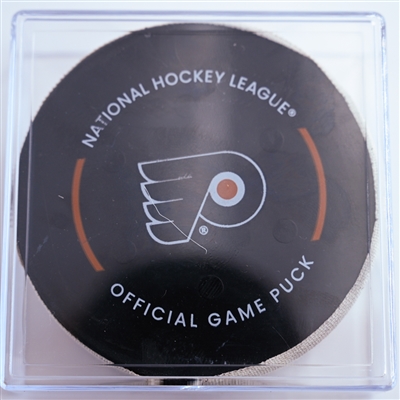 Mathieu Olivier - Columbus Blue Jackets - Goal Puck - December 21, 2024 vs. Philadelphia Flyers (Flyers Logo)