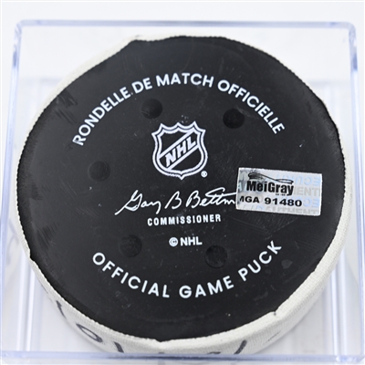 Brayden Pachal - Calgary Flames - Goal Puck - December 10, 2024 vs. Nashville Predators (Predators Logo)