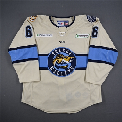 Tanner Palocsik - Toledo Walleye - Game-Worn Cream Jersey - 2025 Warrior/ECHL Hockey Heritage Classic - Worn January 18, 2025 - Autographed