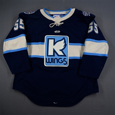 Drake Pilon - Kalamazoo Wings - Game-Worn Navy Jersey - 2025 Warrior/ECHL Hockey Heritage Classic - Worn January 18, 2025 - 2nd Period, 3rd Period & Overtime - Autographed