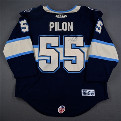 Drake Pilon - Kalamazoo Wings - Game-Worn Navy Jersey - 2025 Warrior/ECHL Hockey Heritage Classic - Worn January 18, 2025 - 2nd Period, 3rd Period & Overtime - Autographed