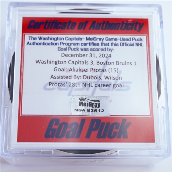 Aliaksei Protas - Washington Capitals - Goal Puck - December 31, 2024 vs. Boston Bruins (Capitals 50th Anniversary Logo)