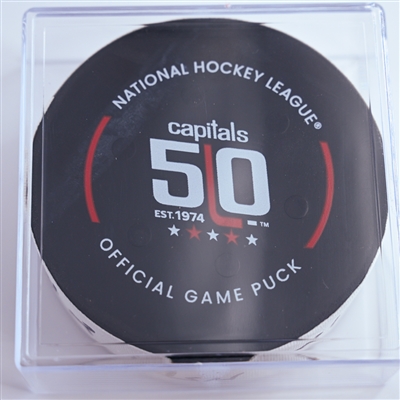 Aliaksei Protas - Washington Capitals - Goal Puck - December 31, 2024 vs. Boston Bruins (Capitals' 50th Anniversary Logo)