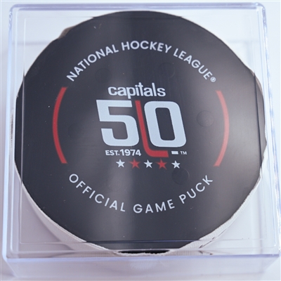 Aliaksei Protas - Washington Capitals - Goal Puck - December 31, 2024 vs. Boston Bruins (Capitals' 50th Anniversary Logo)