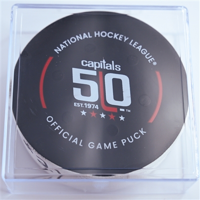 Aliaksei Protas - Washington Capitals - Goal Puck - December 22, 2024 vs. Los Angeles Kings (Capitals' 50th Anniversary Logo)