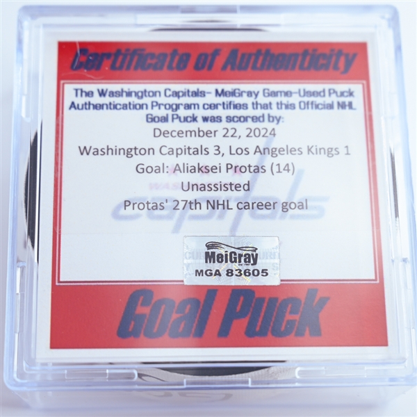 Aliaksei Protas - Washington Capitals - Goal Puck - December 22, 2024 vs. Los Angeles Kings (Capitals 50th Anniversary Logo)