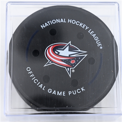 Aliaksei Protas - Columbus Blue Jackets - Goal Puck - December 12, 2024 vs. Columbus Blue Jackets (Blue Jackets Logo)