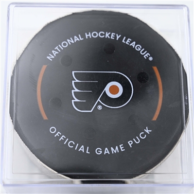 Mikael Pyyhtia - Columbus Blue Jackets - Goal Puck - December 21, 2024 vs. Philadelphia Flyers (Flyers Logo)