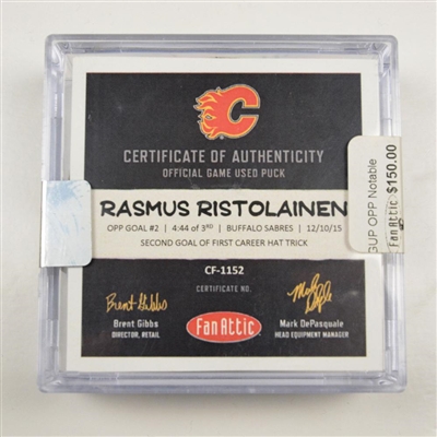 Rasmus Ristolainen - Buffalo Sabres - Goal Puck - December 10, 2015 vs. Calgary Flames (Flames Logo)