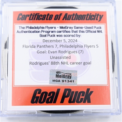 Evan Rodrigues - Florida Panthers - Goal Puck - December 5, 2024 vs. Philadelphia Flyers (Flyers Logo)