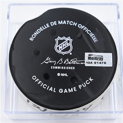 Kevin Rooney - Calgary Flames - Goal Puck - December 10, 2024 vs. Nashville Predators (Predators Logo)