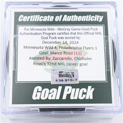 Marco Rossi - Minnesota Wild - Goal Puck - December 14, 2024 vs. Philadelphia Flyers (Wild Logo)