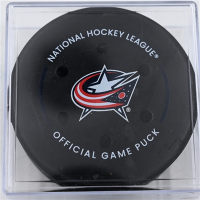 David Savard - Montreal Canadiens - Goal Puck - December 23, 2024 vs. Columbus Blue Jackets (Blue Jackets Logo)