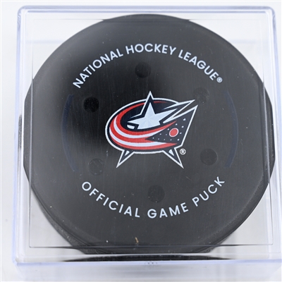 Cole Sillinger - Columbus Blue Jackets - Goal Puck - December 14, 2024 vs. Anaheim Ducks (Blue Jackets Logo)