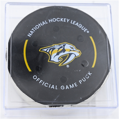 Brady Skjei - Nashville Predators - Goal Puck - December 19, 2024 vs. Pittsburgh Penguins (Predators Logo)