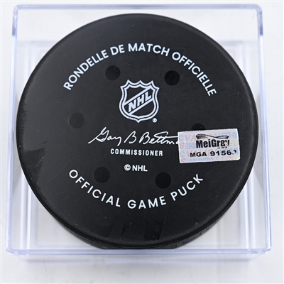 Juraj Slafkovsky - Montreal Canadiens - Goal Puck - November 27, 2024 vs. Columbus Blue Jackets (Blue Jackets Logo)