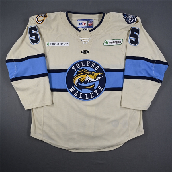 Jalen Smereck - Toledo Walleye - Game-Worn Cream Jersey - 2025 Warrior/ECHL Hockey Heritage Classic - Worn January 18, 2025 - Autographed