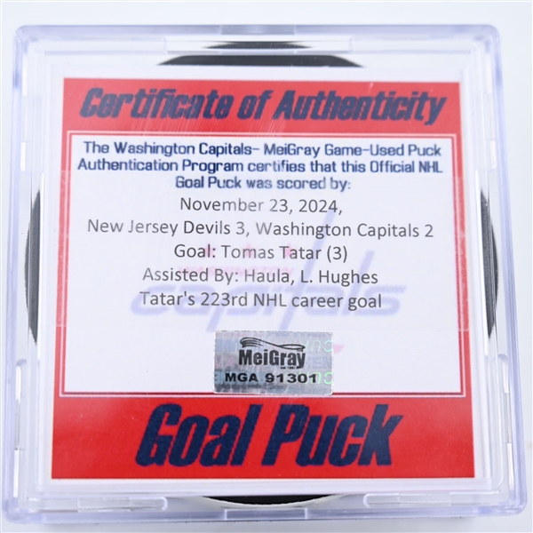 Tomas Tatar - New Jersey Devils - Goal Puck - November 23, 2024 vs. Washington Capitals (Capitals 50th Anniversary Logo)