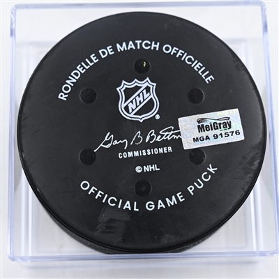 Owen Tippett - Philadelphia Flyers - Goal Puck - December 10, 2024 vs. Columbus Blue Jackets (Blue Jackets Logo)