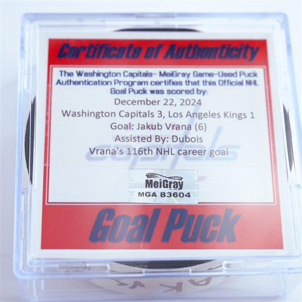 Jakub Vrana - Washington Capitals - Goal Puck - December 22, 2024 vs. Los Angeles Kings (Capitals 50th Anniversary Logo)