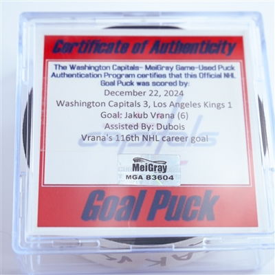 Jakub Vrana - Washington Capitals - Goal Puck - December 22, 2024 vs. Los Angeles Kings (Capitals' 50th Anniversary Logo)