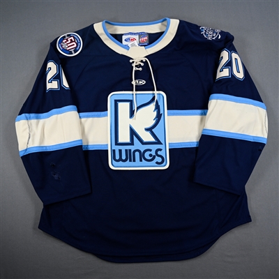 Kylor Wall - Kalamazoo Wings - Game-Worn Navy Jersey - 2025 Warrior/ECHL Hockey Heritage Classic - Worn January 18, 2025 - 2nd Period, 3rd Period & Overtime - Autographed