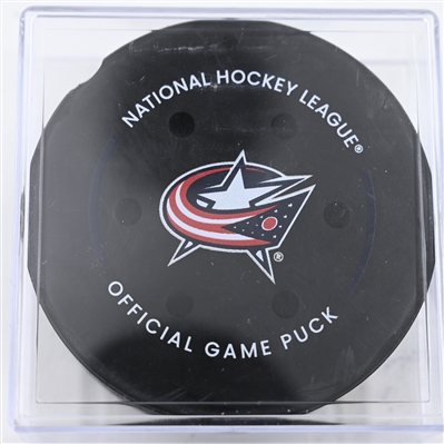 Zach Werenski - Columbus Blue Jackets - Goal Puck - December 19, 2024 vs. New Jersey Devils (Blue Jackets Logo)