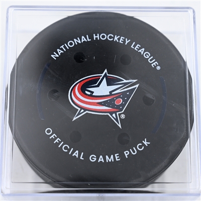 Zach Werenski - Columbus Blue Jackets - Goal Puck - November 27, 2024 vs. Montreal Canadiens (Blue Jackets Logo)
