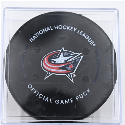 Zach Werenski - Columbus Blue Jackets - Goal Puck - November 29, 2024 vs. Calgary Flames (Blue Jackets Logo)