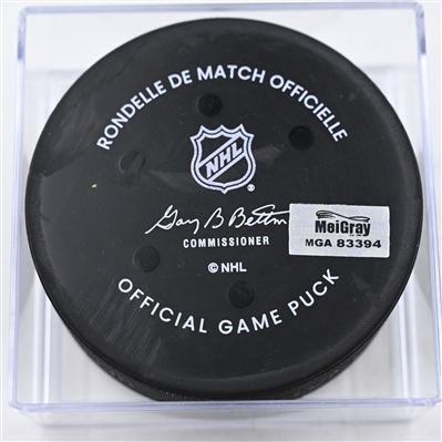 Pavel Zacha - Boston Bruins - Goal Puck - December 27, 2024 vs. Columbus Blue Jackets (Blue Jackets Logo)