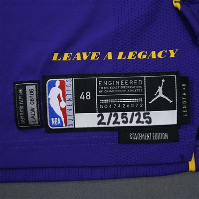 Jaxson Hayes - Los Angeles Lakers - Statement Edition - Worn 2 Games - 2/22/25 & 2/25/25 - 2024-25 NBA Season