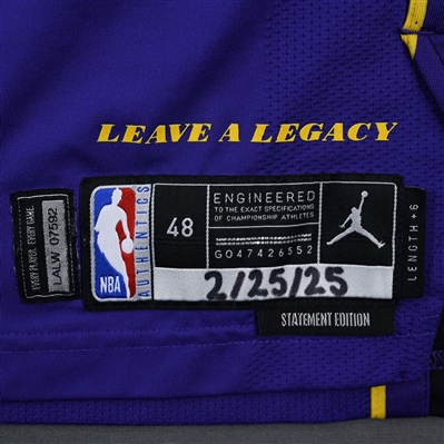 Jarred Vanderbilt - Los Angeles Lakers - Statement Edition - Worn 2 Games - 2/22/25 & 2/25/25 - 2024-25 NBA Season