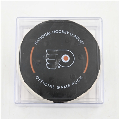 Nazem Kadri - Calgary Flames - Goal Puck - March 4, 2025 vs. Philadelphia Flyers (Flyers Logo)