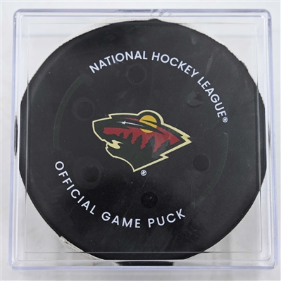 Marcus Foligno - Minnesota Wild - Goal Puck - February 8, 2025 vs. New York Islanders (Wild Logo)