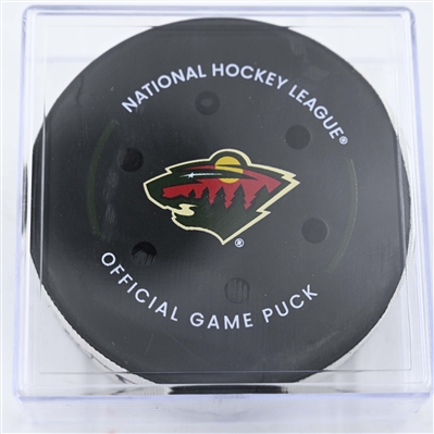 Rasmus Andersson - Calgary Flames - Goal Puck - January 25, 2025 vs. Minnesota Wild (Wild Logo)