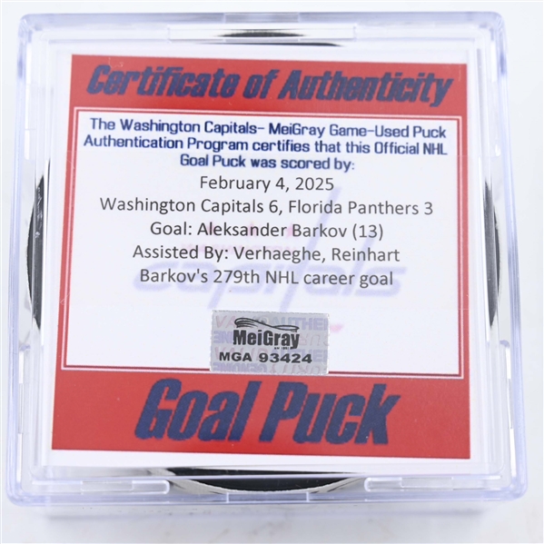 Aleksander Barkov - Florida Panthers - Goal Puck - February 4, 2025 vs. Washington Capitals (Capitals 50th Anniversary Logo)