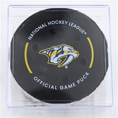 Justin Barron - Nashville Predators - Goal Puck - February 22, 2025 vs. Colorado Avalanche (Predators Logo)