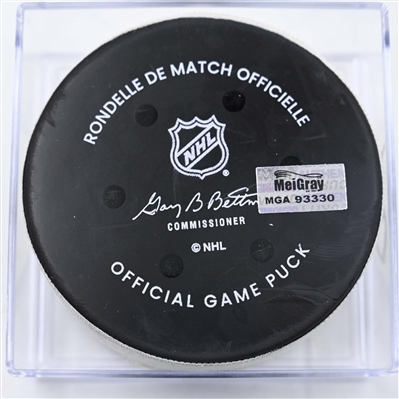 Connor Bedard - Chicago Blackhawks - Goal Puck - January 16, 2025 vs. Nashville Predators (Predators Logo)