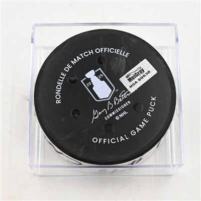Brent Burns - Carolina Hurricanes - Goal Puck - April 27, 2025 vs. New Jersey Devils - 2025 Stanley Cup Playoffs - Round 1, Game 4 (Devils Logo)