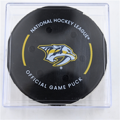 Bowen Byram - Buffalo Sabres - Goal Puck - February 8, 2025 vs. Nashville Predators (Predators Logo)