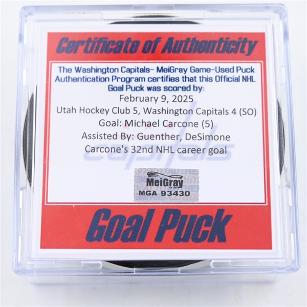 Michael Carcone - Utah Hockey Club - Goal Puck - February 9, 2025 vs. Washington Capitals (Capitals 50th Anniversary Logo)