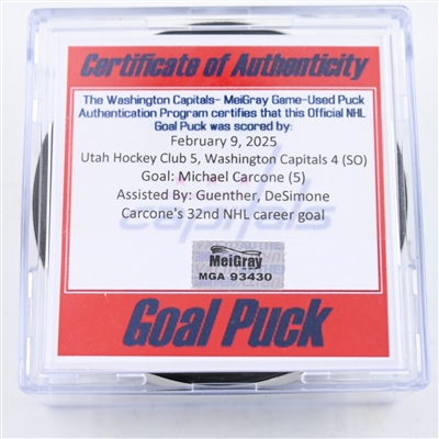 Michael Carcone - Utah Hockey Club - Goal Puck - February 9, 2025 vs. Washington Capitals (Capitals 50th Anniversary Logo)