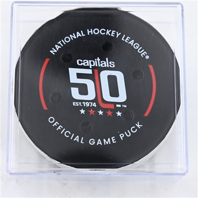 Michael Carcone - Utah Hockey Club - Goal Puck - February 9, 2025 vs. Washington Capitals (Capitals' 50th Anniversary Logo)
