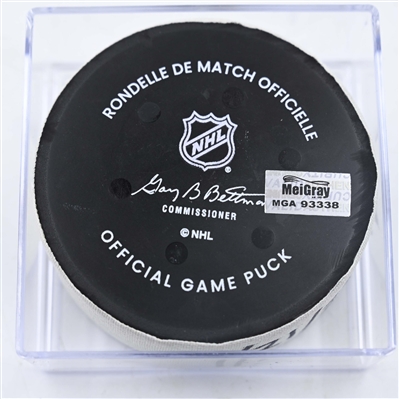 Macklin Celebrini - San Jose Sharks - Goal Puck - January 21, 2025 vs. Nashville Predators (Predators Logo)